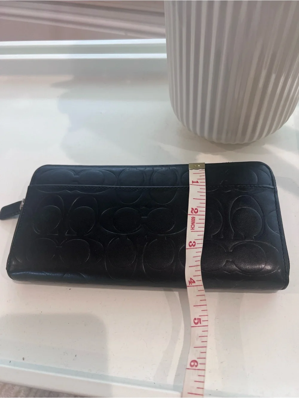 Mens‘ Coach Black Embossed Signature Zip Long Wallet